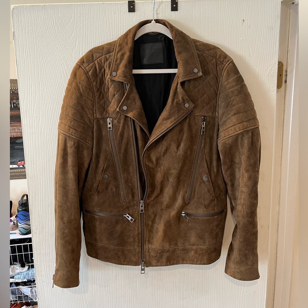 All Saints Genuine Suede Double rider leather jacket. Brown. Size L